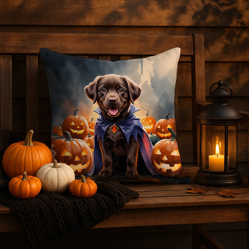 Chocolate Labrador Retriever Puppy Halloween Throw Pillow