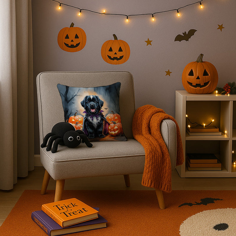Newfoundland Puppy Halloween Throw Pillow