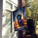 Black Newfoundland Puppy Halloween House Flag