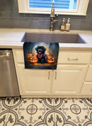 Black Newfoundland Puppy Halloween Kitchen Towel