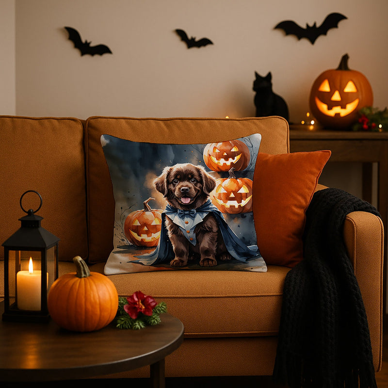 Chocolate Newfoundland Puppy Halloween Throw Pillow