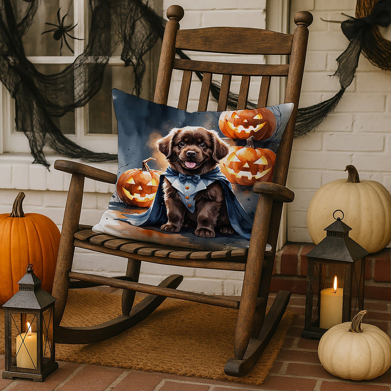 Chocolate Newfoundland Puppy Halloween Throw Pillow