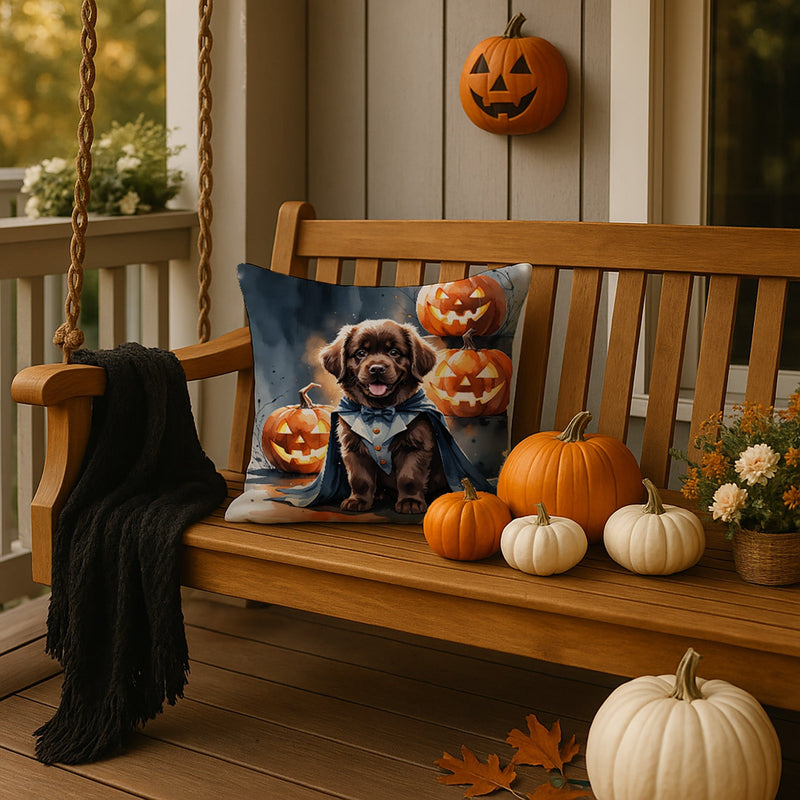 Chocolate Newfoundland Puppy Halloween Throw Pillow