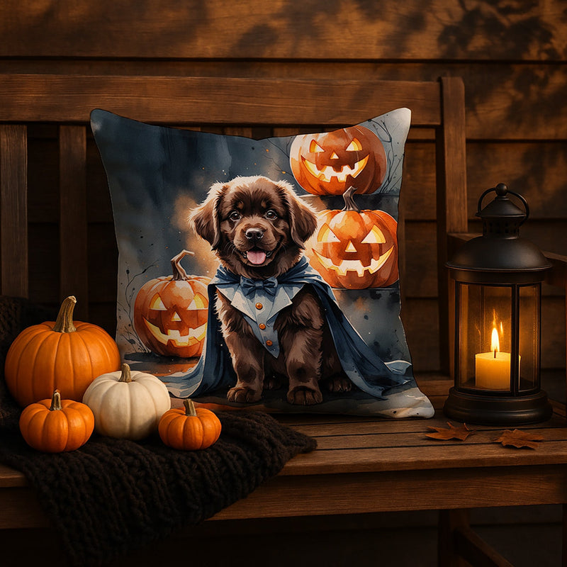 Chocolate Newfoundland Puppy Halloween Throw Pillow