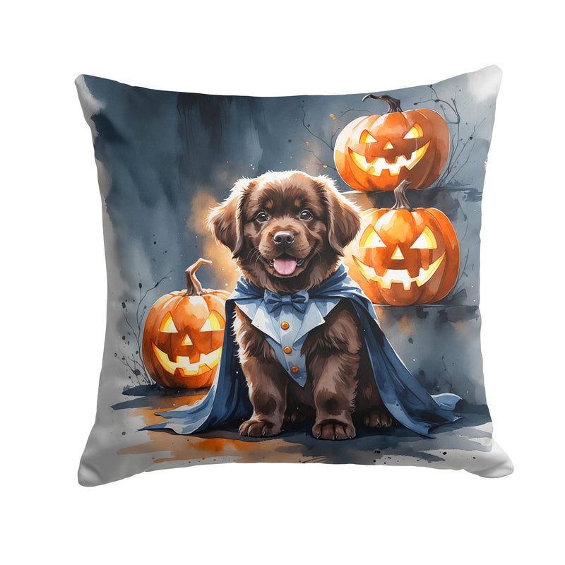 Chocolate Newfoundland Puppy Halloween Throw Pillow