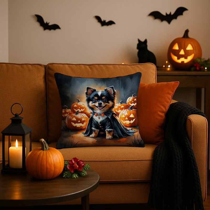 Balck and Tan Pomeranian Puppy Halloween Throw Pillow