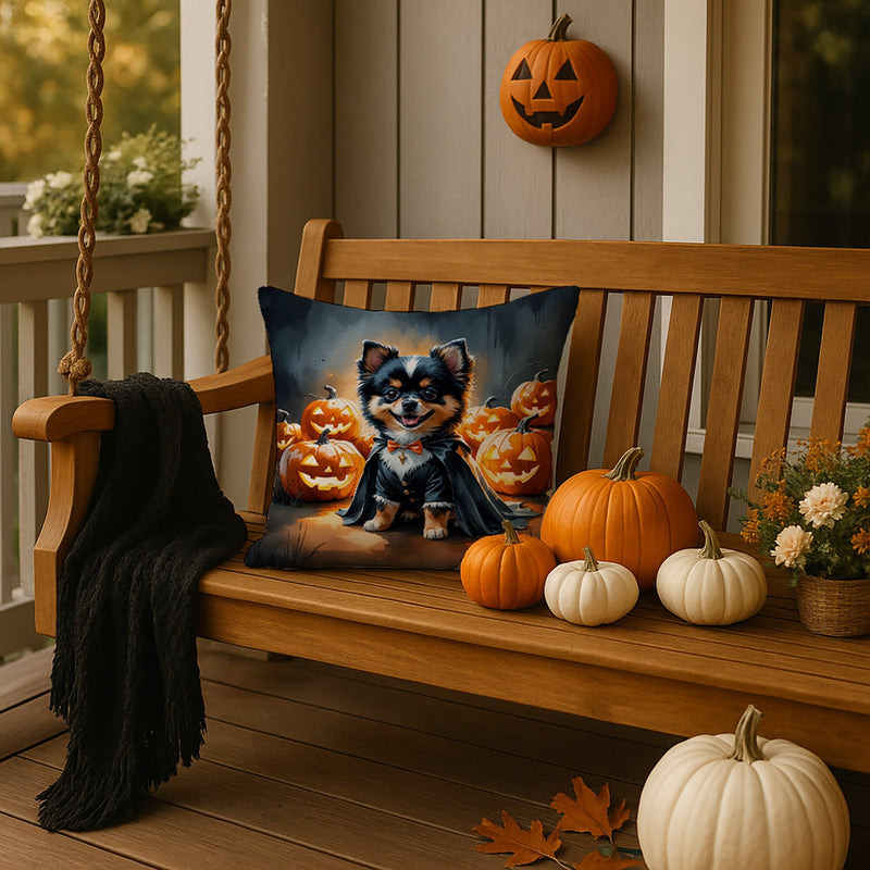 Balck and Tan Pomeranian Puppy Halloween Throw Pillow