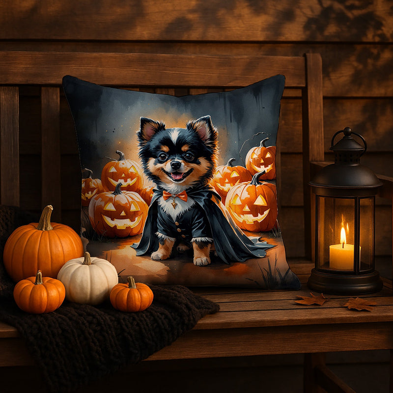 Balck and Tan Pomeranian Puppy Halloween Throw Pillow