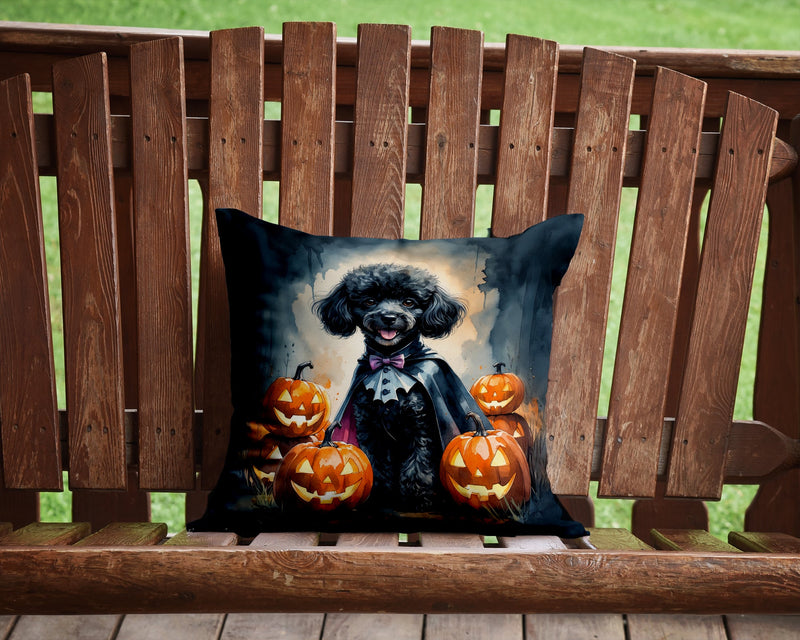 Black Poodle Puppy Halloween Throw Pillow