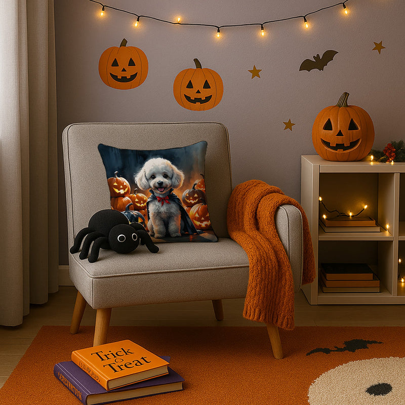 White Poodle Puppy Halloween Throw Pillow
