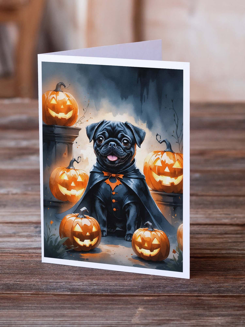 Black Pug Puppy Halloween Greeting Cards Pack of 8