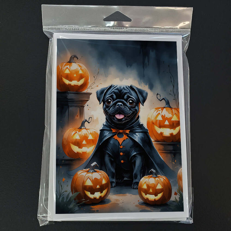 Black Pug Puppy Halloween Greeting Cards Pack of 8
