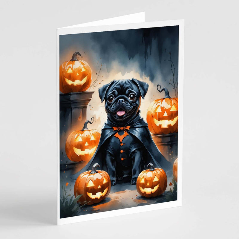 Black Pug Puppy Halloween Greeting Cards Pack of 8