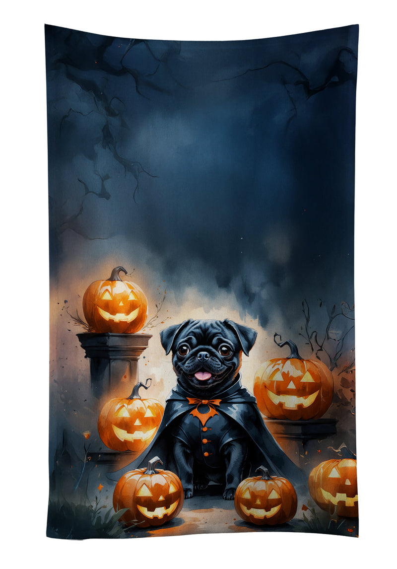 Black Pug Puppy Halloween Kitchen Towel