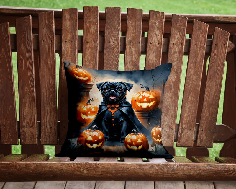 Black Pug Puppy Halloween Throw Pillow