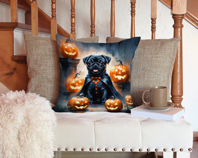 Black Pug Puppy Halloween Throw Pillow