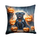 Black Pug Puppy Halloween Throw Pillow