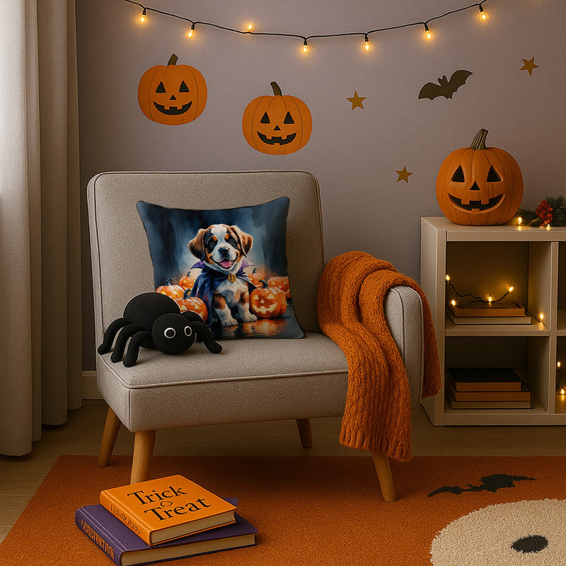 Saint Bernard Puppy Halloween Throw Pillow