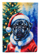 Black Pug Christmas House Flag