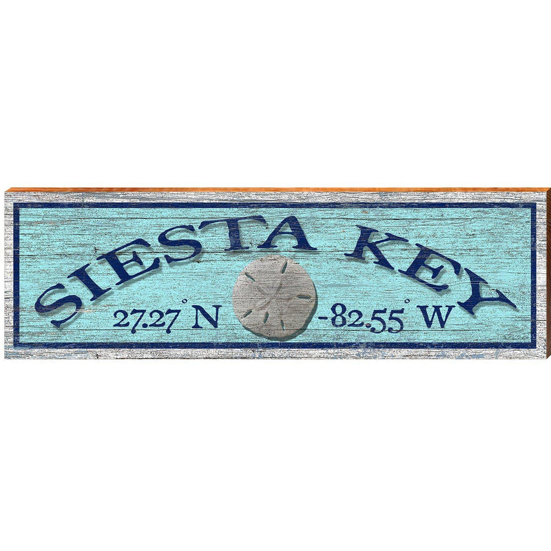 Siesta Key Sand Dollar Blue Latitude Longitude | Wall Art Print on Real Wood