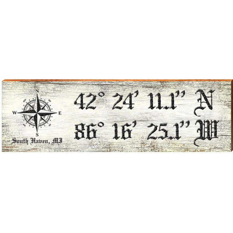 South Haven, MI Compass White Latitude Longitude | Wall Art Print on Real Wood