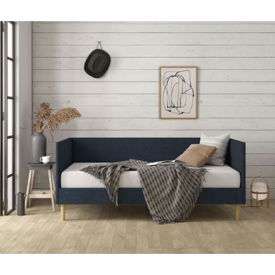 Twin Mid-Century Modern Dark Blue Linen Upholstered Daybed, photo 3 of 5