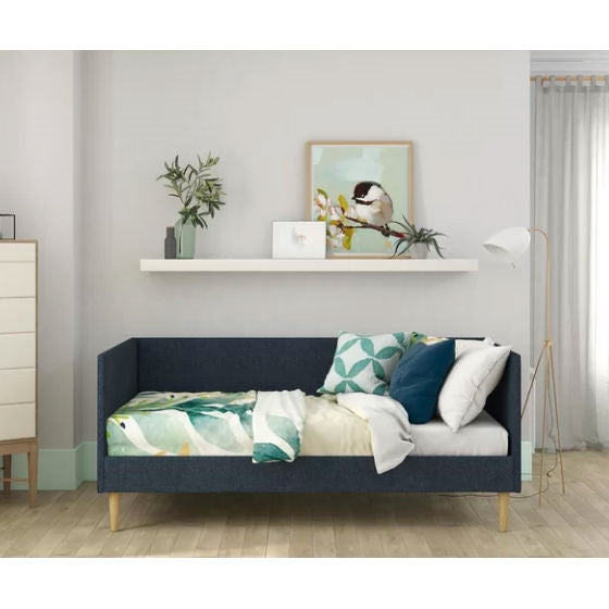 Twin Mid-Century Modern Dark Blue Linen Upholstered Daybed, photo 4 of 5