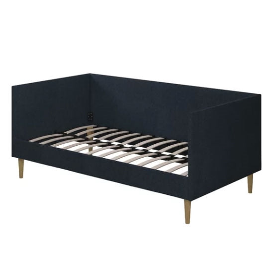 Twin Mid-Century Modern Dark Blue Linen Upholstered Daybed, photo 5 of 5
