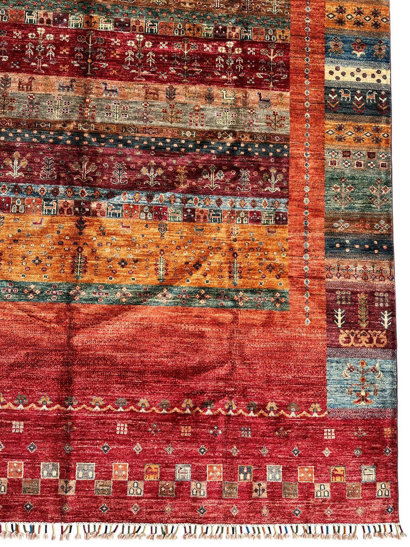 Afghani Khorjin Wool Rug – 7' x 9'10" – Vibrant Geometric & Tribal Patterns