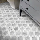 White Gray 10x12 Polished Hexagon Bianco Carrara Thassos Marble Mosaic Tile (5 pack, 4.34 sq ft/case)