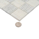 White Gray 12x12 Polished Brick Bianco Carrara Marble Mosaic Tile (5 pack, 5 sq ft/case)