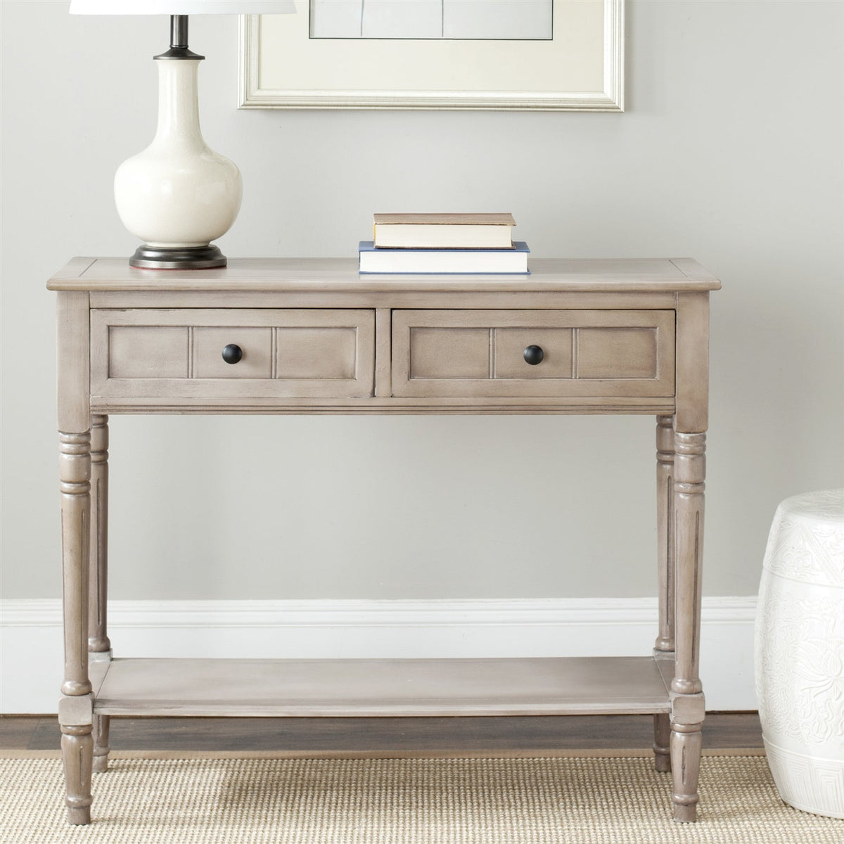 Console Accent Table Traditional Style Sofa Table in Distressed Cream, photo 3 of 3