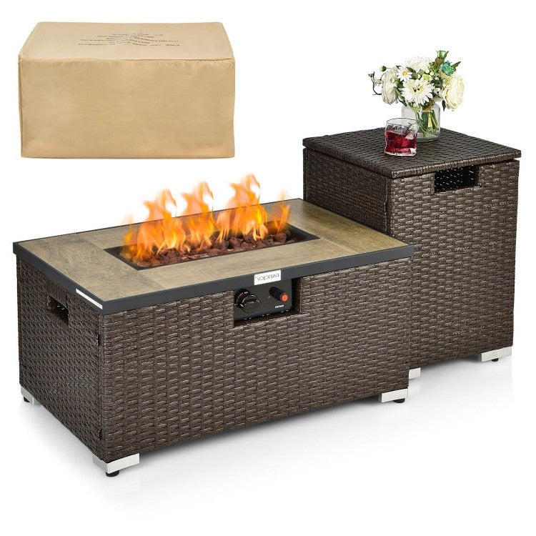 Outdoor Propane Fire Pit with Side Table Tank Holder in Brown PE Rattan, photo 2 of 4