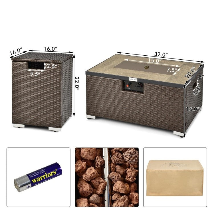 Outdoor Propane Fire Pit with Side Table Tank Holder in Brown PE Rattan, photo 4 of 4