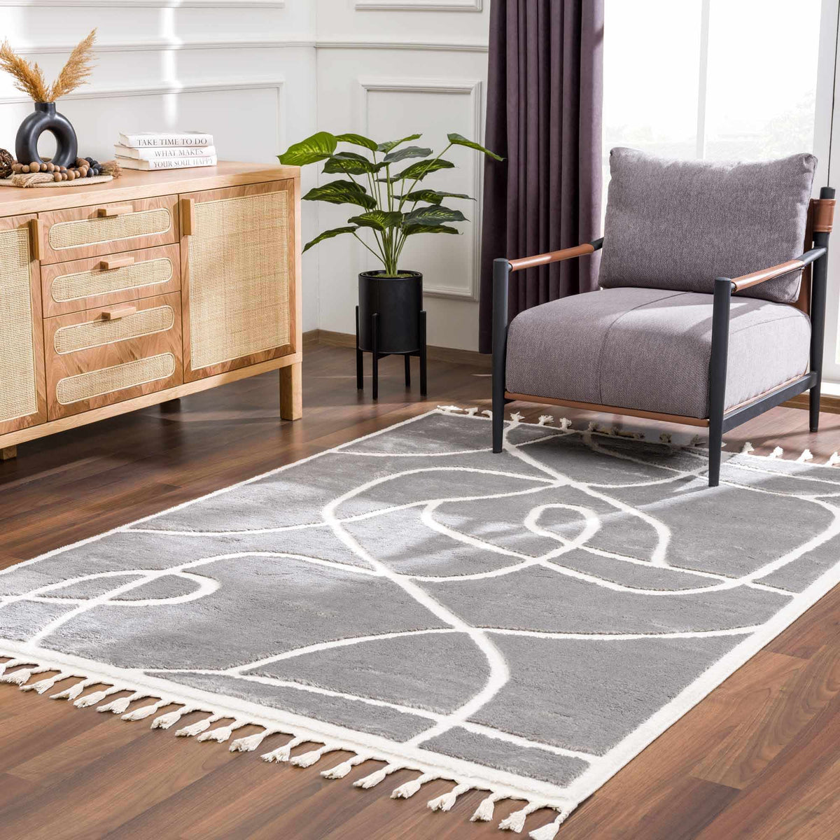 Azana Gray Area Rug, installed in a room