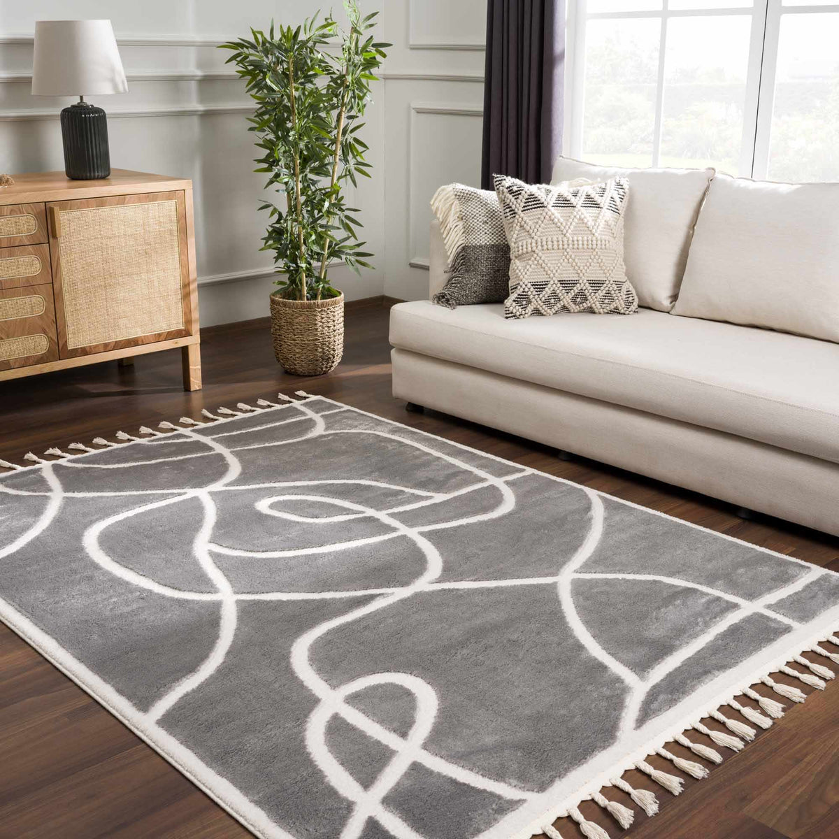 Azana Gray Area Rug, installed in a room
