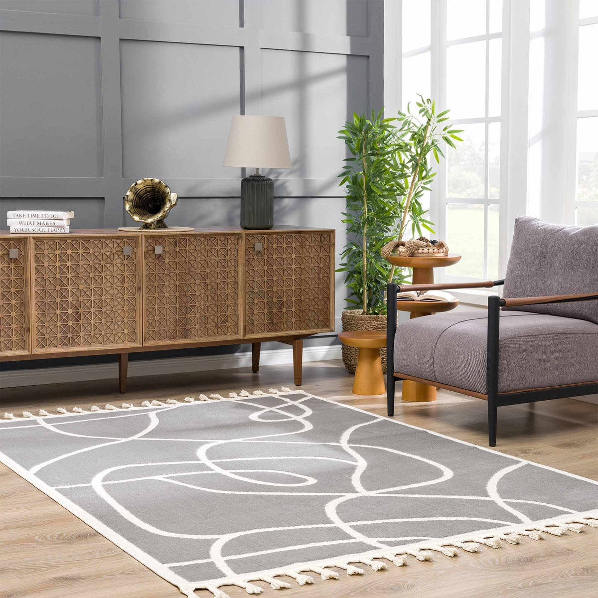 Azana Gray Area Rug, installed in a room