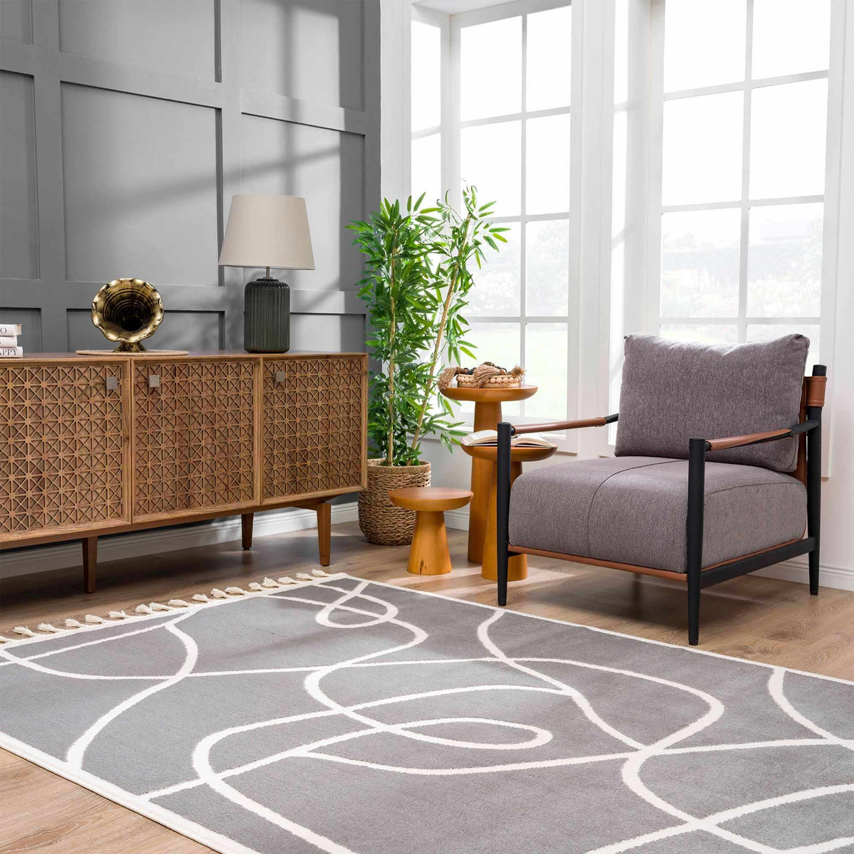 Azana Gray Area Rug, installed in a room