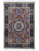 Hand-Knotted Afghani Blue & Brown Mamluk Wool Rug – 40” x 62”
