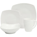 16 Pieces - White Square Porcelain Dinnerware Set - Service for 4