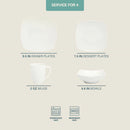 16 Pieces - White Square Porcelain Dinnerware Set - Service for 4