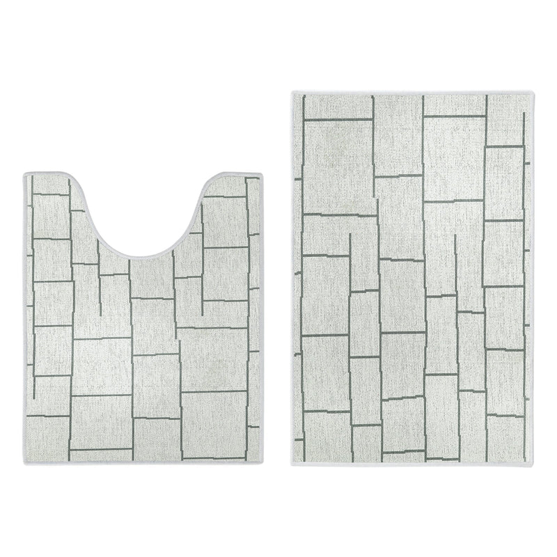 Grid Design 2 Piece Bathroom Rugs Set | Ivory
