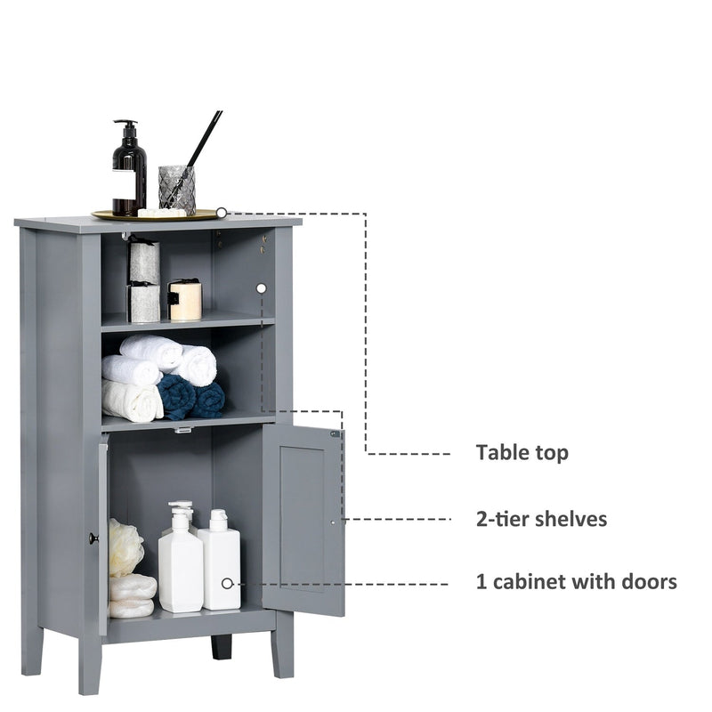 Gray 2 Tier Shelf Hidden Storage Bathroom Floor Cabinet, photo 4 of 5