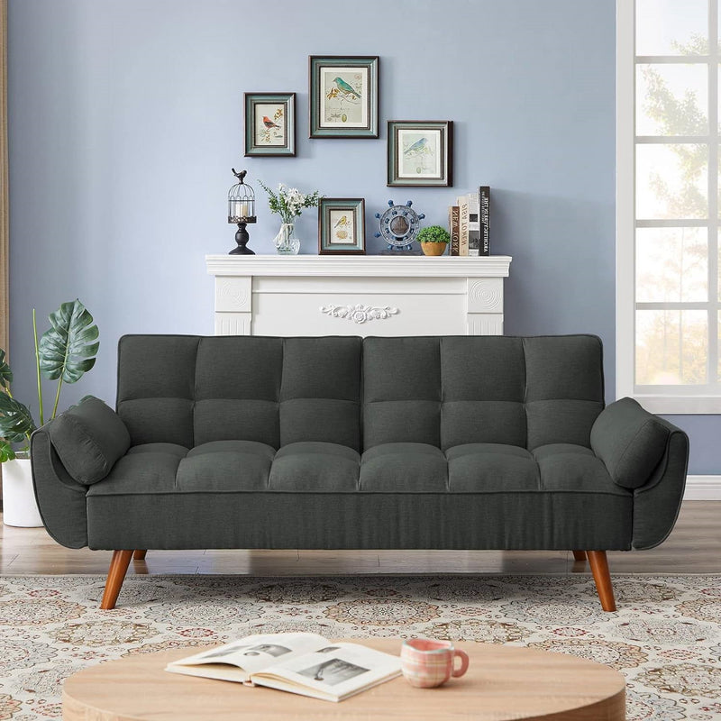 Mid-Century Modern Sofa Bed in Dark Grey Linen Polyester Tufted Upholstery, photo 3 of 5
