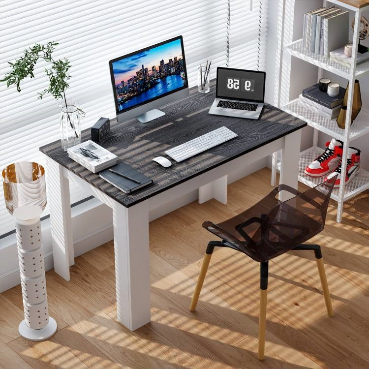 Dark Grey Wood Top 47-inch Kitchen Dining Table or Computer Desk with White Legs, photo 4 of 5