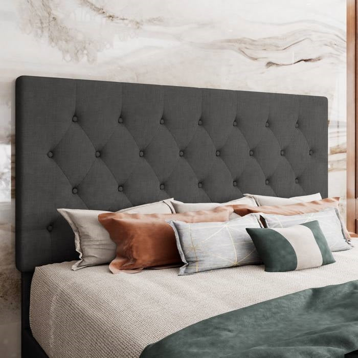 King Size Adjustable Height Grey Linen Tufted Low Profile Platform Bed, photo 3 of 5