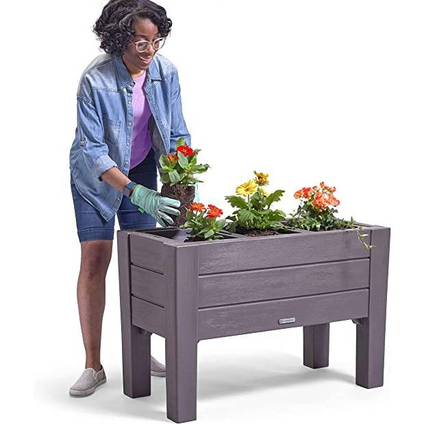 Espresso Rectangular Plastic Raised Garden Bed Planter Box with Removeable Trays, photo 2 of 5