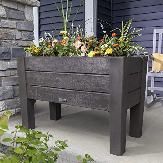 Espresso Rectangular Plastic Raised Garden Bed Planter Box with Removeable Trays, photo 4 of 5