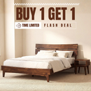 [Buy 1 Get 1] Aurora Solid Wood Bed Frame & Nightstand
