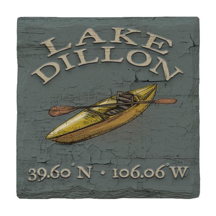 Lake Dillon Kayak Latitude Longitude Coaster Set